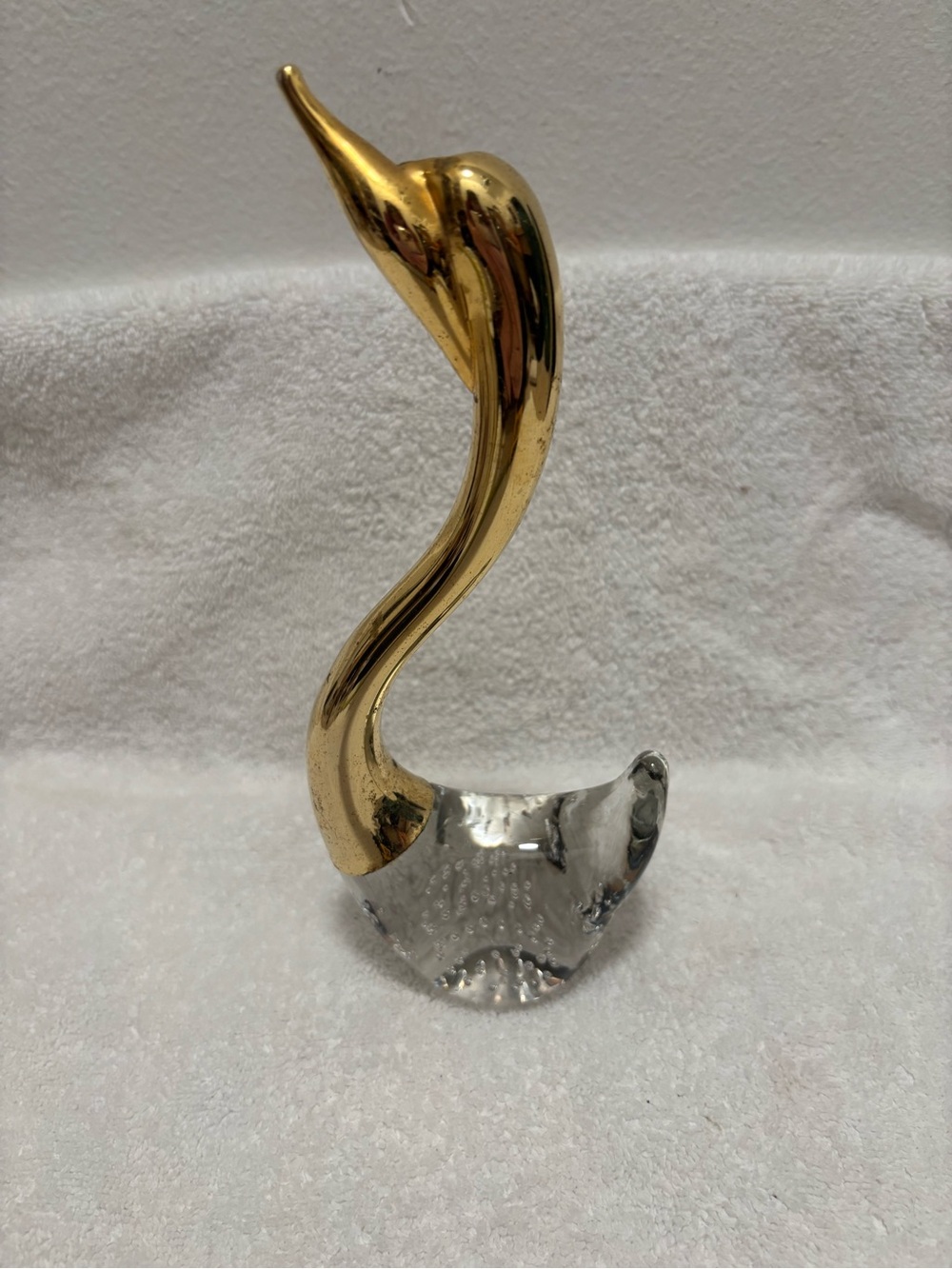 Murano Bubble Glass Brass Head Swan
